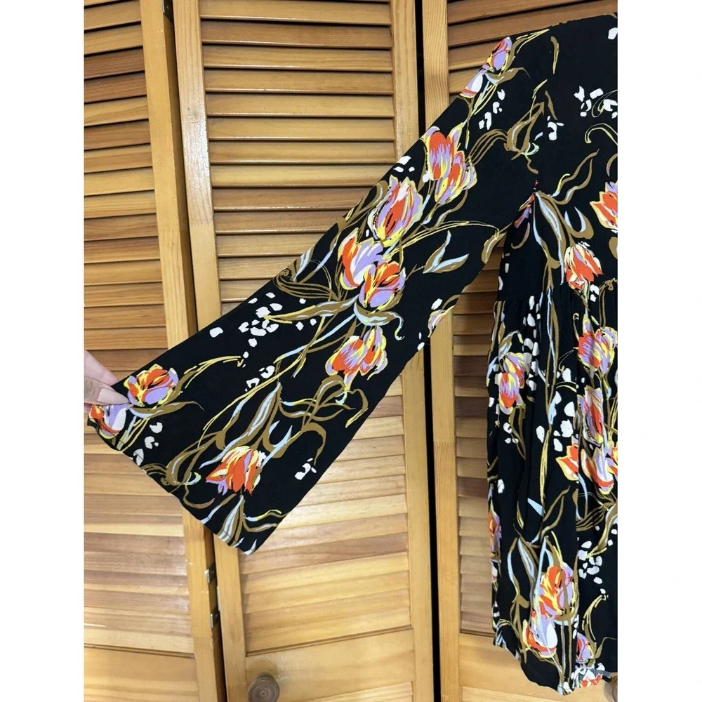 EUC! Free People Black Onyx Floral Bella Tunic Top‎ Dress Women's Size XS